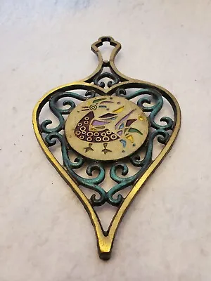 Vintage #4324 Brass And Enamel Trivet Made In Israel Oppenheim Rooster Spade • $22