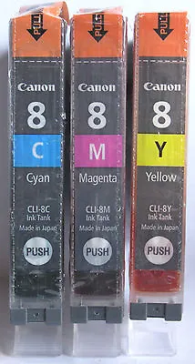 Canon Genuine CLI-8C CLI-8M CLI-8Y Set. New / Sealed • £14.99