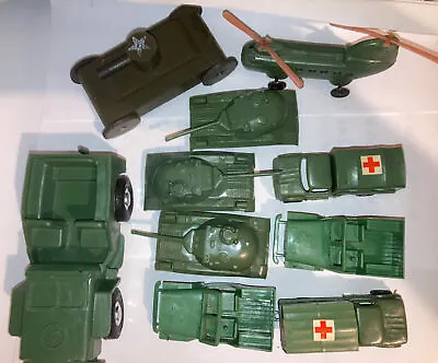 Vintage Lot 10 Military Army Tanks Toys Plastic Hong Kong Helicopter Truck Jeep • $29.99