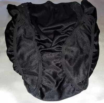 Vintage Vassarette Silky Nylon Hi Cut Panties W Lace Black 6  34-36 • $7.99