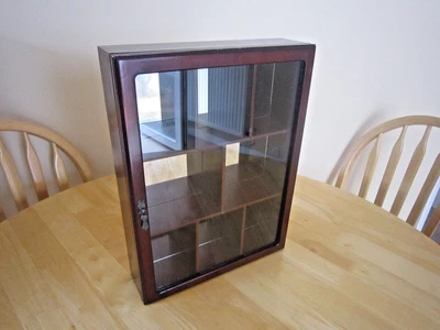 £9.95 • Buy Wood & Glass Mirrored Back Curio Collectors Wall Display Cabinet