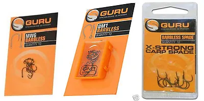 Guru Coarse & Carp Hooks / MWG / QM1 / X-Srong Carp Spade / Barbless / All Sizes • £2.49