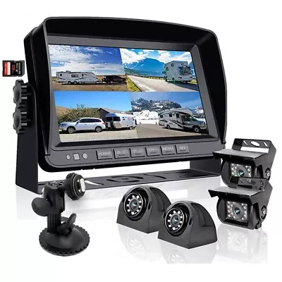 7  Quad Monitor DVR USB Mp5 4x Side Rear View Reversing Cameras 32GB Kit Caravan • £198.99