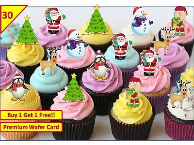 £2.99 • Buy 60 Xmas Christmas Santa Tree Cup Cake Toppers Snowman Wafer Edible Decorations