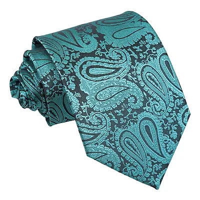 Teal Tie Woven Floral Paisley Mens Classic Wedding Necktie By DQT • £7.99