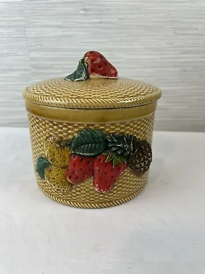 Strawberry Basket Canister Candy Cookie Jar Ceramic MCM Wicker Design Pineapple • $29