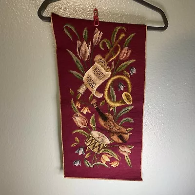 Vintage Embroidered Tapestry Wall Hanging/tulups/Music/Violin/Instruments • $7.99
