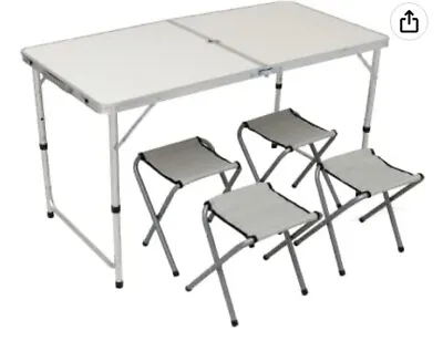 Yasmin Folding Table Set With 4 Chairs - Portable Camping Table 4ft Garden Table • £45