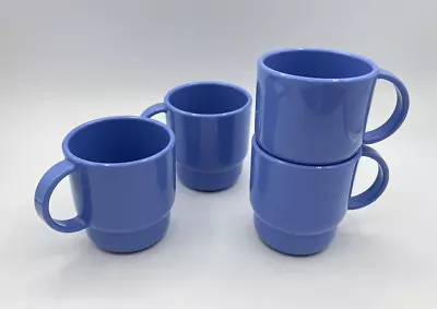 Tupperware Coffee Mugs Stackable Cups Lot Of 4 Blue Microwave Safe Kids Camping • $14.95