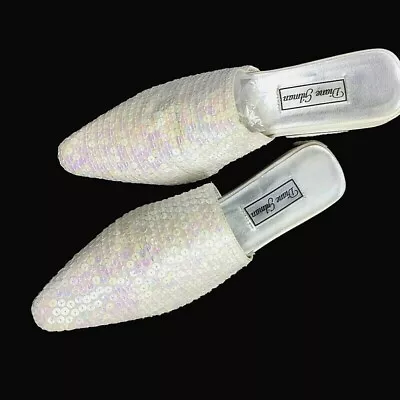 DIANE GILMAN White Sequin Shoes Slip On Slides Mules Womens Size 6.5 • $22