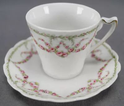 $25 • Buy Krister Porzellan KPM Pink Rose Garlands Demitasse Cup & Saucer Circa 1904-1927