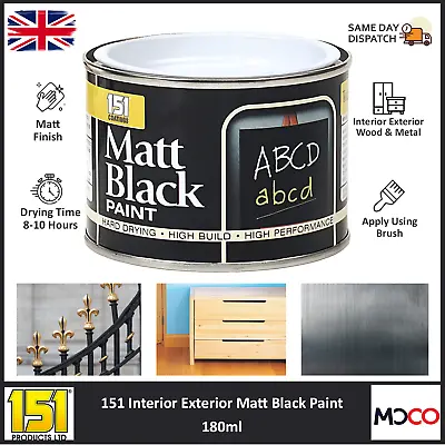 151 Coating Matt Black Paint Interior Exterior Metal Board Chalk Concrete 180ml • £6.10