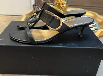 Dolce & Gabbana Black Leather T-strap Sandals 2.25  Heels Size EUR 39 W/box EUC • $94.99