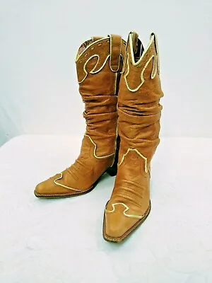$38.24 • Buy NANA Light Brown Leather & Gold Trim Women's 14  Cowgirl Dress Boots Sz 8.5