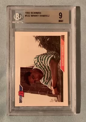 1992 Bowman Manny Ramirez #532 RC Rookie BGS 9 Centered Red Sox Yankees • $25