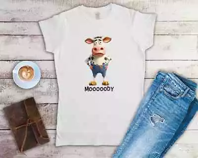 Mooooody Funny Cow Ladies Fitted T Shirt Sizes Small-2XL • £11.24