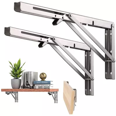 2pcs Folding Heavy Duty Shelf Brackets Stainless Wall Mounted Collapsible 8inch • $13.99