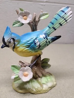 Vintage Beautiful Ceramic Blue Jay Bird On Branch Figurine Hand Painted - 5x3x6  • £14.57