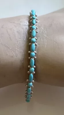 Nice Vintage Navajo 19 Sleeping Beauty Turquoise Sterling Silver Bracelet 6.25” • $85