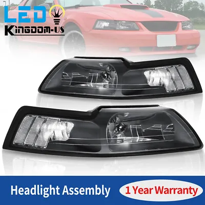 Headlight Replacement For 1999-2004 Ford Mustang Black Housing Clear Corner Lamp • $61.50