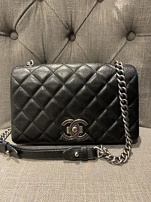 Chanel City Rock Small Flap Bag In Black Quilted Goatskin With Authenticity Card • £3000