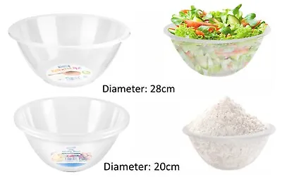 Clear Plastic Mixing Bowls Round Kitchen Baking Salad Serving Bowl Fruit 20/28cm • £6.99