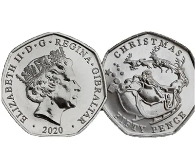 £6.19 • Buy Gibraltar 🇬🇮 Coin 50p Pence 2020 CHRISTMAS Xmas Santa Sledge Reindeer