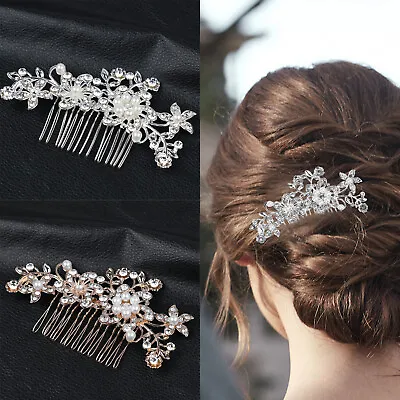 Flowers Wedding Bridal Hair Accessories Comb Clips Piece Crystal Diamante Pearls • £3.69