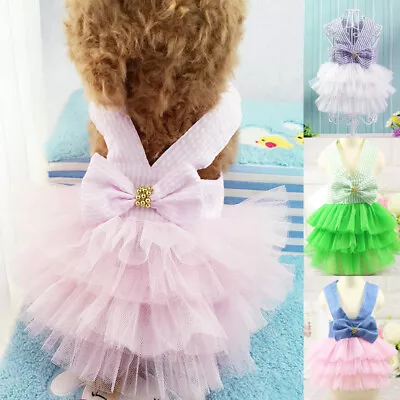 £3.11 • Buy Pet Dog Summer Tutu Dress Puppy Princess Skirt Clothes Harness Dress Outfits
