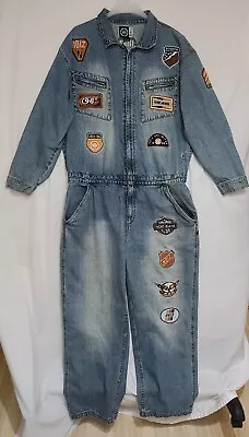 Vintage 90s 00s Noiz Unlimited Denim Patches Jumpsuit Coverall Mens Size XL  • $103.50