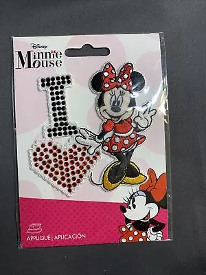 Disney I Love Minnie Mouse Iron On Embroidered Rhinestones Applique Patch 3.5” • $6.95