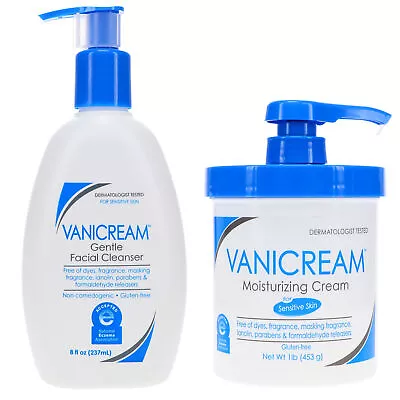 Vanicream Gentle Facial Cleanser 8 Oz & Skin Cream 16 Oz Combo Pack • $24.93