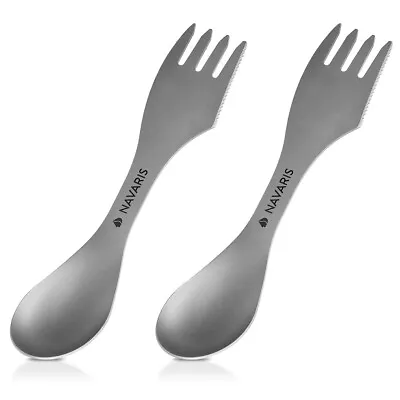 Set Of 2 Titanium Spork Camping Utensils 3-in-1 Metal Fork Spoon Knife Combo • £12.99