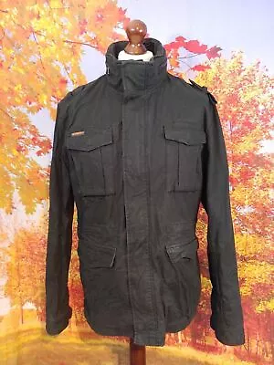 Superdry International Black 100% Cotton Military Shirt Jacket UK Men's Size 2XL • £37