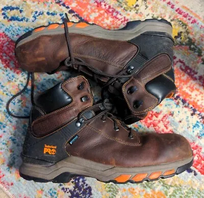 TIMBERLAND Mens 12 W PRO481 WORK BOOTS Brown Composite Toe Waterproof • $100