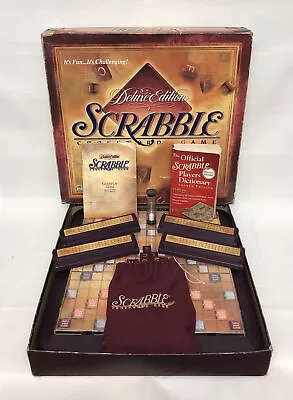 Vintage 1999 SCRABBLE DELUXE EDITION - Complete Burgundy Tiles W/Dictionary • $24.99