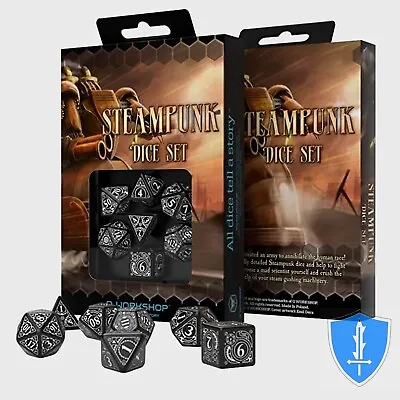 Q-Workshop Steampunk Dice Set (7) Black/White D&D RPG • $8