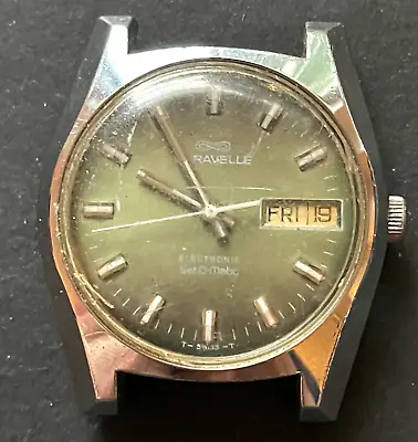 $29.95 • Buy Vintage 1977 Caravelle Electronic Set-O-Matic Men's Watch Ticks Parts Green Dial