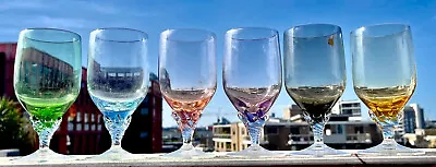 Vintage Set Of 6 Harlequin Wine Glasses Clear Twisted Base 275ml 14.5 Cm High • $59.95