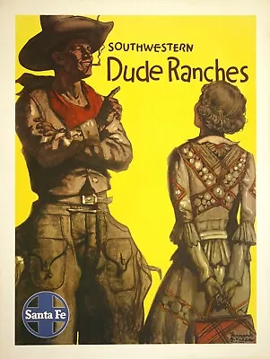 Original Vintage Santa Fe Railway Poster - Dude Ranches By Hernando Villa 1949 • $1100