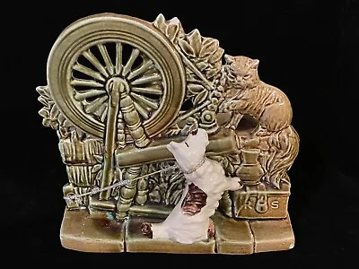 Vtg McCoy Pottery Scotty Dog Spinning Wheel W Cat Chest Planter • $9.50