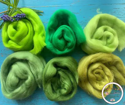 Heidifeathers® Merino Wool Tops / Roving - 'Gleeful Greens' - Felting Wool • £7.99