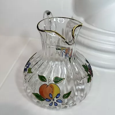 Crystal Clear Pitcher Handcrafted Venetian Fruit 22K Gold Trim Romania 96 Oz • $42