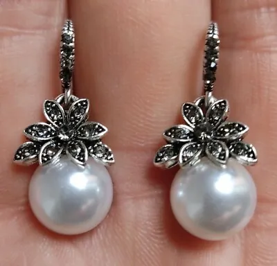 Vintage Art Deco Inspired Marcasite Crystal & Faux Pearl Earrings  • £9.95