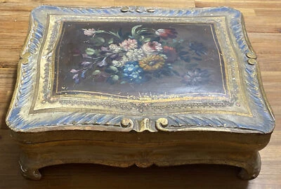 $200 • Buy Vintage Large Italian Venetian Florentine Gilded Painted Floral Casket Box