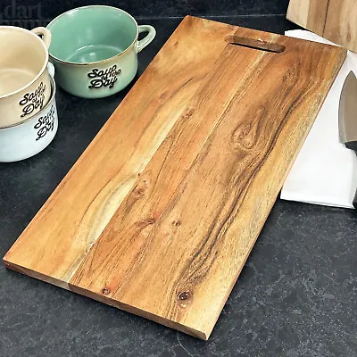 Acacia Wood Chopping Board With Handle Dark Brown Rectangular Kitchen Cutting • £16