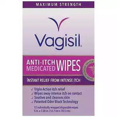 $9.49 • Buy Vagisil Anti-Itch Medicated Wipes, Maximum Strength For Instant Relief, 12 Count