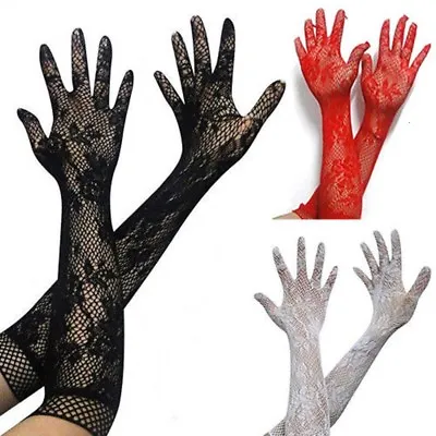 Gothic/ Steampunk Ladies Mesh Stretchy Floral Long LACE GLOVES Black/ Red/Wh# • $1.80