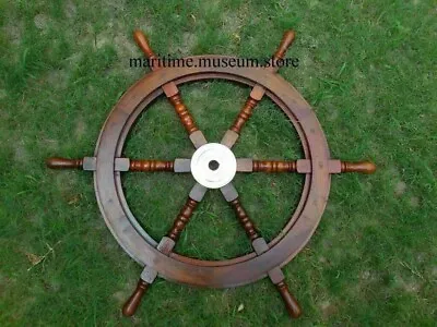 24  Brass Finishing Wooden Steering Ship Wheel Pirate Vintage Wall Boat Décor • $63.70