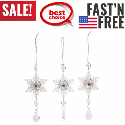 Snowflake Drop Ornaments 3 Assorted Hanging Holiday Decor Perfect Gift Acrylic • $9.07